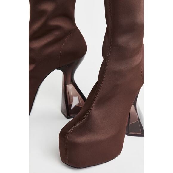 NWT H&M Satin Platform Boots in Brown Metaverse Design Story AW22 | Size 8 - Picture 7 of 8